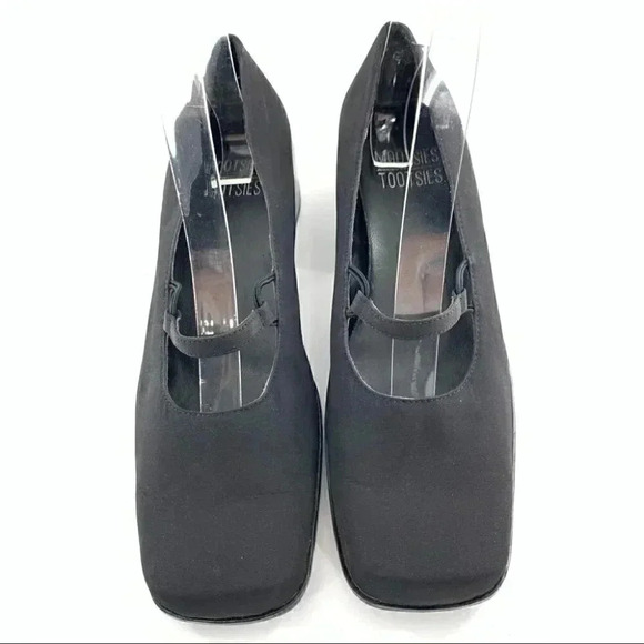 Mootsies Tootsies Janet heels size 7 black satin vintage square toe Y2k 90s - Picture 2 of 12